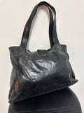 Hobo Black Leather Shoulder Bag, 15"x11"