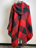 Simply Noelle Red/Black Hooded Wrap Cardigan, One Size