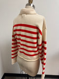 Marled Cropped Red Stripe Sweater, M