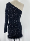 Fashion Nova Black Sequin One Shoulder Dress, S