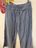 Beach Lunch Lounge Blue Linen 21" Inseam Cropped Pants, S