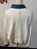 Loft White with Denim Trim Cropped Sweater, M