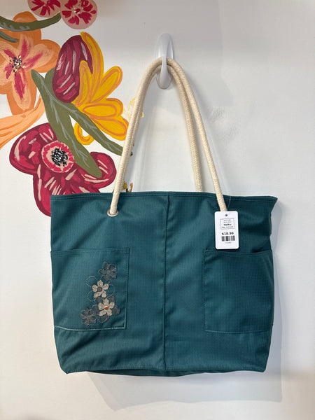 Haiku Teal Tote Bag, 13.5"x18"