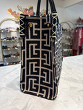 Balmain Black B-Army 42 Monogram Jacquard & Leather Tote Bag, 11.25"x13.5"
