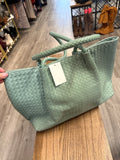 Lulu Dharma Green Woven Leather Shoulder Bag, 18"x11.5"
