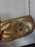 Tory Burch Gold Crossbody Bag, 11"x6.25"