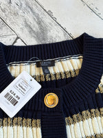 Talbots Navy/Gold/White Stripe Cardigan, 2X Petite