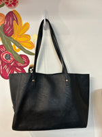 INC Black Faux Leather Shoulder Bag, 18"x10"