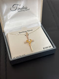 New Timeless  Sterling Silver Two Tone Cubic Zirconia Cross and Heart Pendant Necklace, 18"