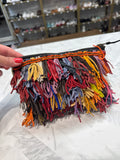 Anthropologie Beaded Leather Confetti Fringe Clutch, 6"x8"