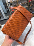 Brown Basketweave Faux Leather Crossbody Bag, 8"x7"