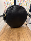 Portland Leather Black Round Crossbody Bag, 9"