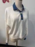 Loft White with Denim Trim Cropped Sweater, M