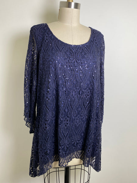 Brittany Black Blue Sequin Top, 2X