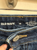 Old Navy 28" Inseam Button Fly OG Straight Jeans, 14
