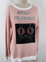 Holiday Time Pink Christmas Cat Sweater, M