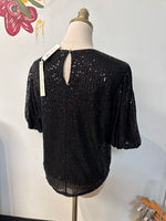 New She + Sky Black Sequin Top, S