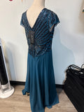 New Jkara Teal Beaded Dress, 12 Petite
