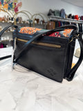New Patricia Nash Black Leather Tapestry Cross Stitch Crossbody Bag, 9"x6"