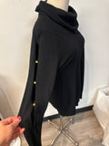 Grace Black Turtleneck Split Sleeve Sweater, L