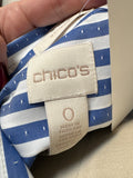 New Chico's Blue Stripe 3/4" Sleeve Top, S
