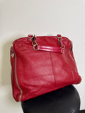 Charles David Red Leather Tote Bag, 14"x15"
