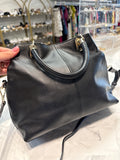 Vince Camuto Black Leather Elva Satchel, 14"x10"