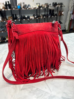 Michael Kors Red Suede Fringe Crossbody Bag, 9.5"x10"