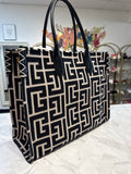 Balmain Black B-Army 42 Monogram Jacquard & Leather Tote Bag, 11.25"x13.5"