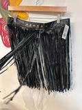 Black Faux Leather Overlay Fringe Skirt, One Size Adjustable