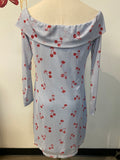 New Tinseltown Blue Cherries Off Shoulder Dress, XL