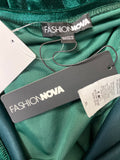 New Fashion Nova Velvet Maxi Green Dress, XL