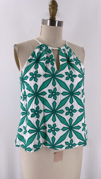 Skies Are Blue Green/White Top, S