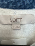 Loft White with Denim Trim Cropped Sweater, M
