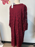 Catherines Burgundy Lace Dress, 3X Petite