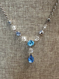 Blue & Clear Faceted Stone Necklace, 16"-18"