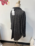 New NY Collection Black Print Button Front Top, 1X