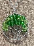 Tree of Life Silver/Green Necklace, 16"