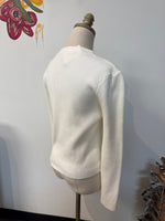 Chic Wish Ivory with Gold Heart Buttons Cropped Sweater, L