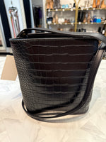 New Aota Black Croc Embossed Faux Leather Crossbody Bag, 8"x8"