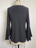 New MSK Black Rhinestone-Trim Bell-Sleeve Top, M