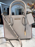 Michael Kors White Mercer Medium Rainbow-Trim Leather Accordion Crossbody Bag, 8.75"X7.5"X4"