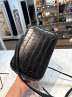 New Aota Black Croc Embossed Faux Leather Crossbody Bag, 8"x8"