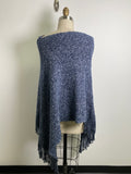 New GM Blue Fringe Poncho, One Size