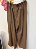 New Spanx Brown Crepe Pleated Trouser 29" Inseam Pants, 1X Petite