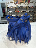 Milly Blue Fringe Leather Crossbody Bag, 7"x6"