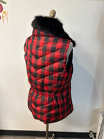 Talbots Red/Black with Removable Fur Collar Vest, L