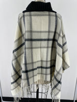 New Black Plaid Poncho, One Size