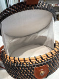 Black/Brown Round Crossbody Bag, 7.75"