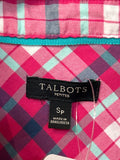 Talbots Pink Plaid Button Front Top, S Petite